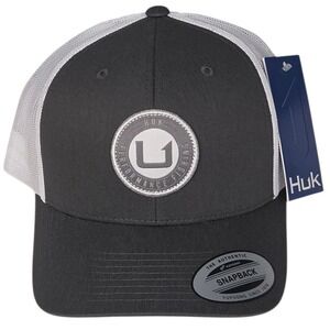 Huk Performance Fishing Trucker Hat Gray White Snapback Mesh Cap Logo Patch New